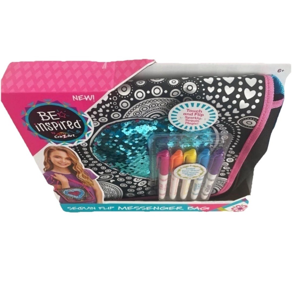 Cra-Z-Art Be Inspired Girls Sequin Flip Messenger Bag (Black) 5 Markers Crafts